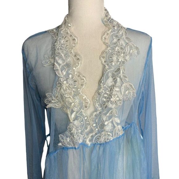 Sheer Mesh Floor Length Tulle Robe S Blue Lingerie Maternity Shoots Photography - Picture 2 of 6